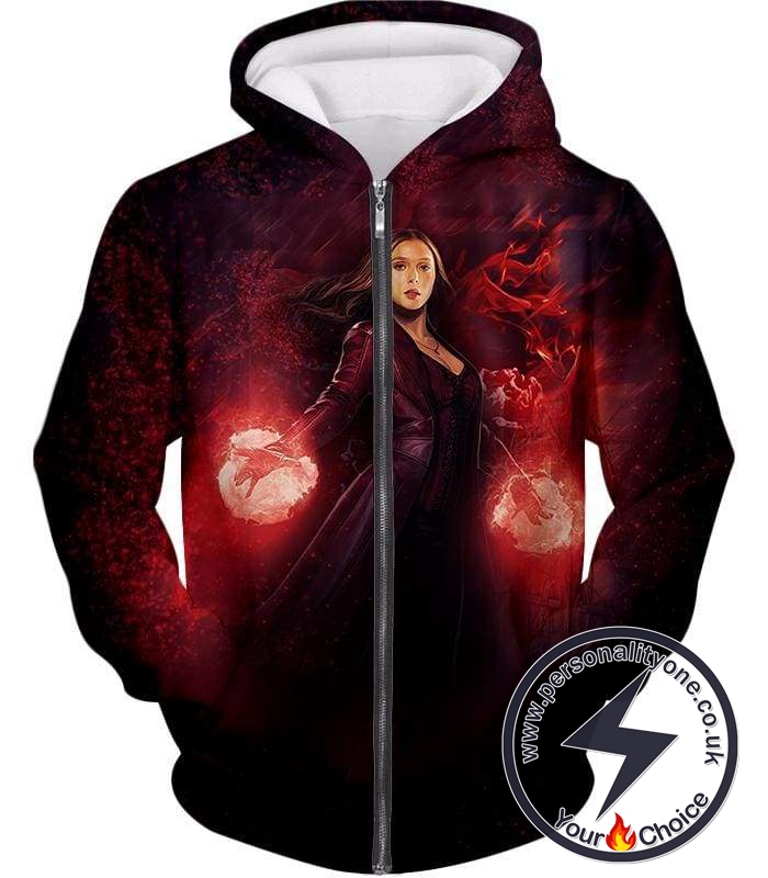 Marvel Cinematic Scarlet Witch Chaos Magic Action Cool Black Zip Up Hoodie